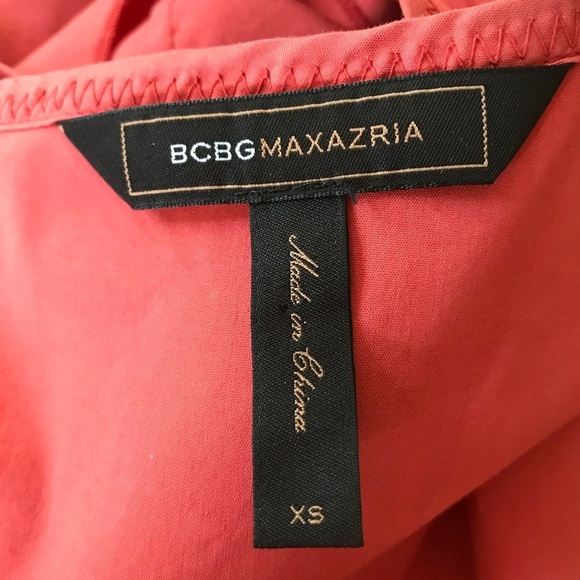 BCBGMAXAzria XS Coral Pleated Faux Wrap V-Neck Empire Waist Peplum Cotton Top XS - Picture 8 of 16